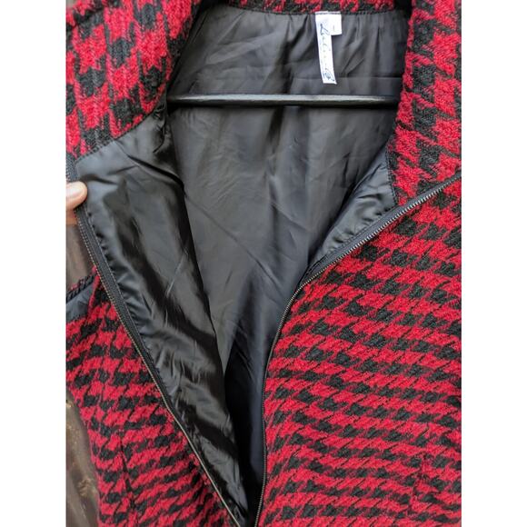 Lulu B Vest Women Large Red Houndstooth Black Checkered Soft Outdoor Autumn - Picture 5 of 10